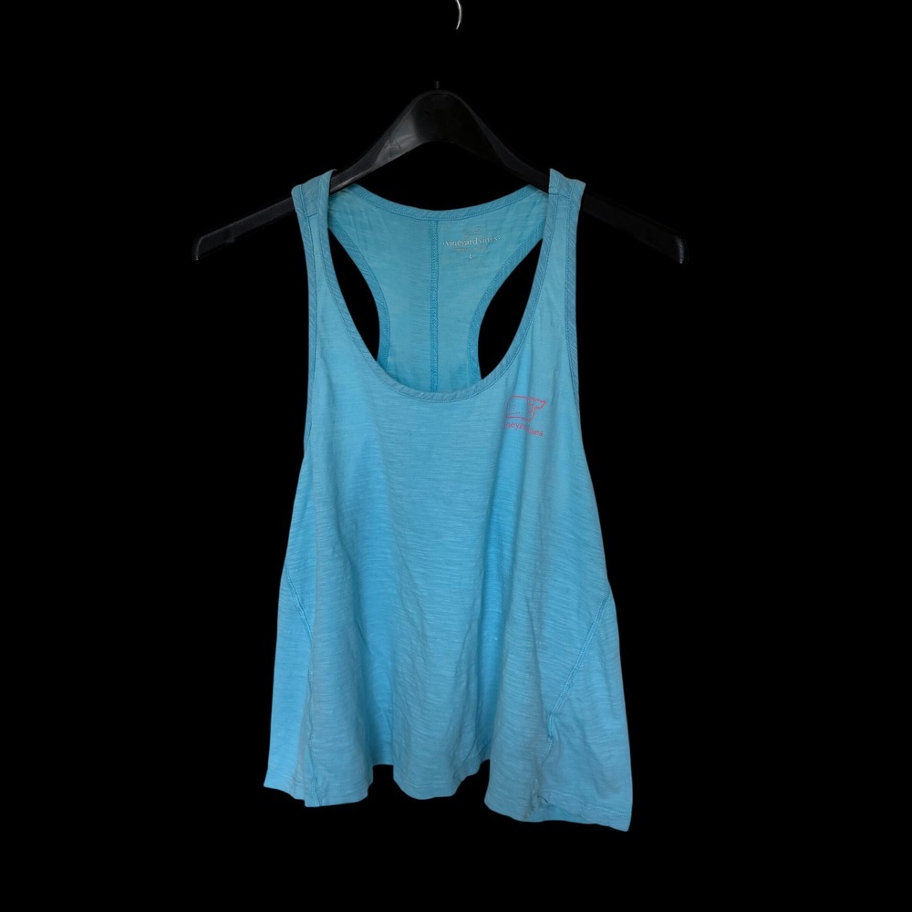 Vineyard Vines Womens Blue Cotton Slub Racerback Whale Tank Top Distressed L